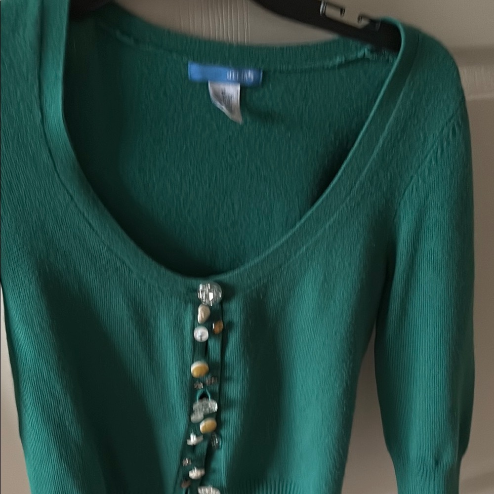 Teal Cardigan with Embellished Buttons